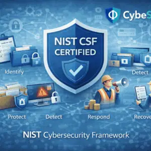 Homepage 3 NIST CSF cybersecurity certification badge with security icons.