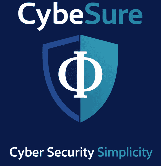 CyberSure online security certification shield with logo and cybersecurity symbols, cyber security training for companies